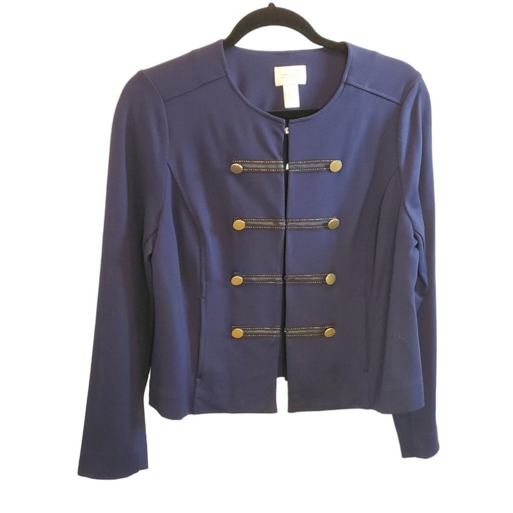 Womens Navy Blue Military Style Jacketā Twill Stretchy Lightweight Medium Petite - Picture 1 of 8